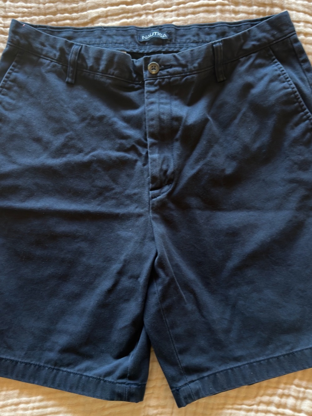 Nautica Men's Dark Blue Flat-Front Cotton Shorts